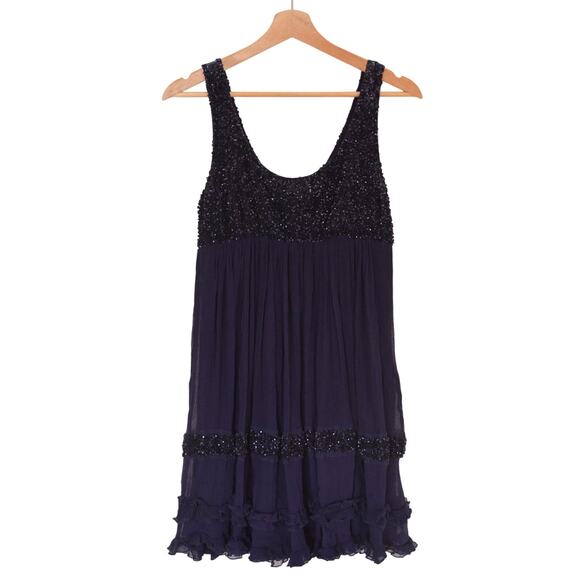 Y2K Silk Beaded Babydoll Dress Ruffle Hem Size Small - Picture 4 of 8